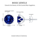 Round Lab Created Blue Sapphire Stud Earrings in Decorative Setting AAAA - Rosec Jewels