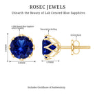 Round Lab Created Blue Sapphire Stud Earrings in Decorative Setting AAAA - Rosec Jewels