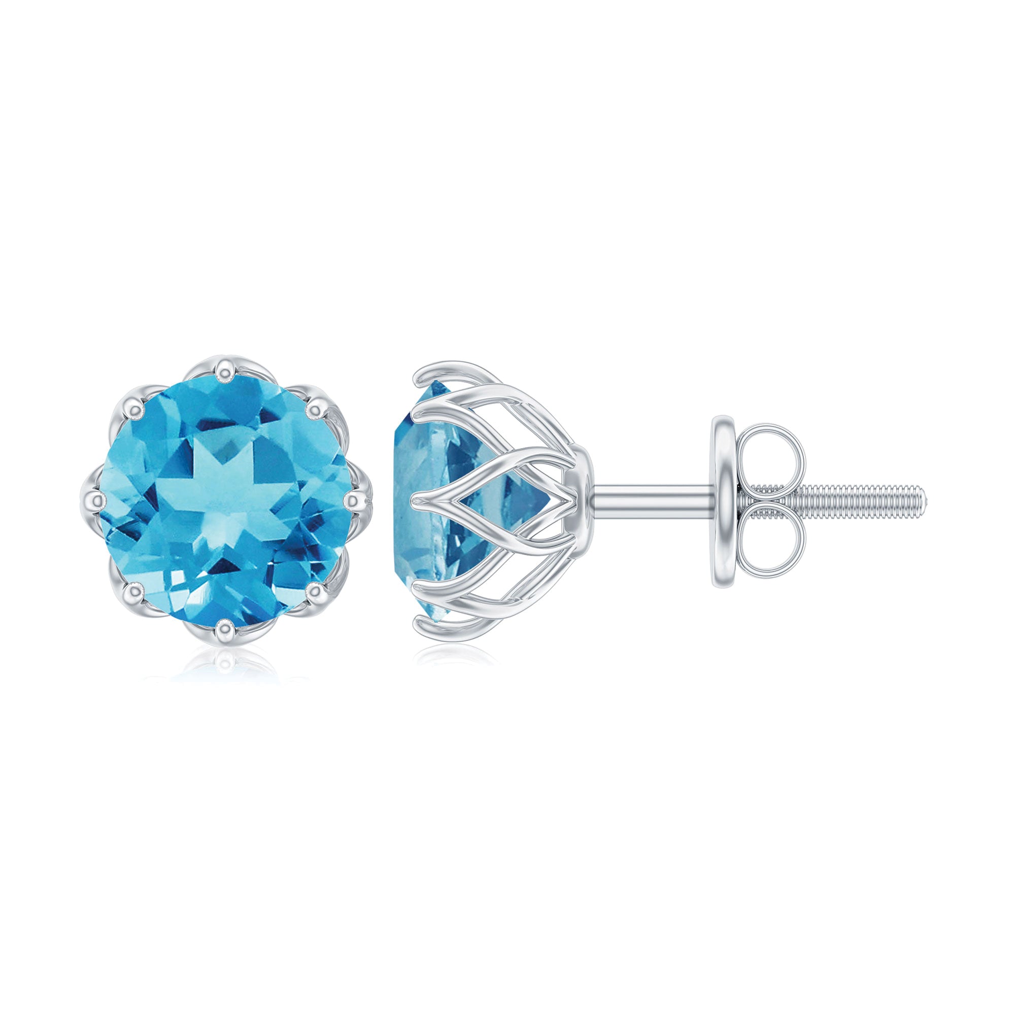 Real Swiss Blue Topaz Stud Earrings For Women - Rosec Jewels
