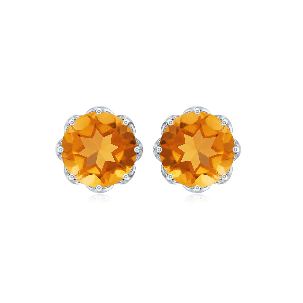 7 MM Decorative Citrine Solitaire Stud Earrings Citrine - ( AAA ) - Quality - Rosec Jewels