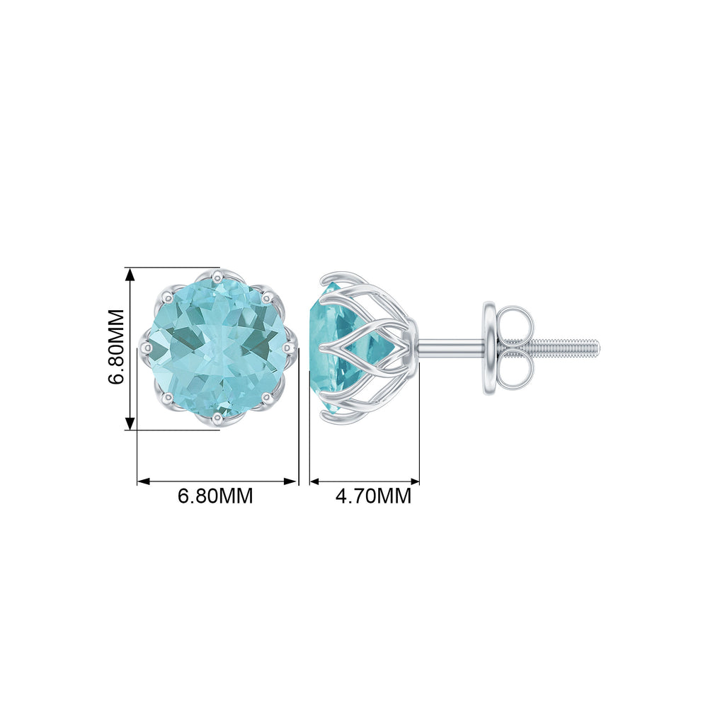 6 MM Decorative Sky Blue Topaz Solitaire Stud Earrings Sky Blue Topaz - ( AAA ) - Quality - Rosec Jewels
