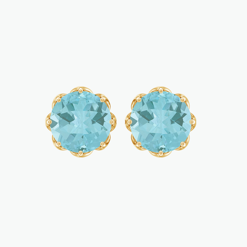 6 MM Decorative Sky Blue Topaz Solitaire Stud Earrings Sky Blue Topaz - ( AAA ) - Quality - Rosec Jewels