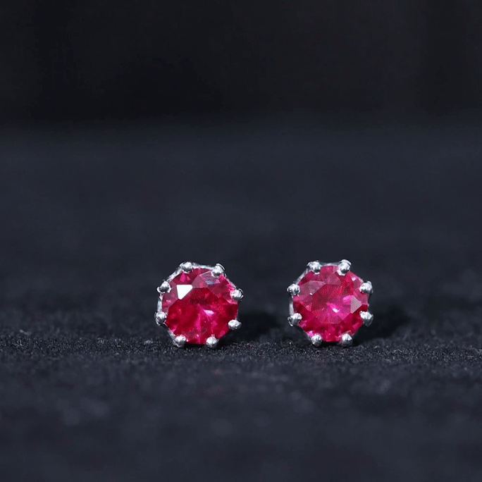 AAAA Quality 2.74 Carat Lab Grown Ruby Stud Earrings in Gold Plated Silver AAAA 14K Yellow Gold Plated Silver - Rosec Jewels