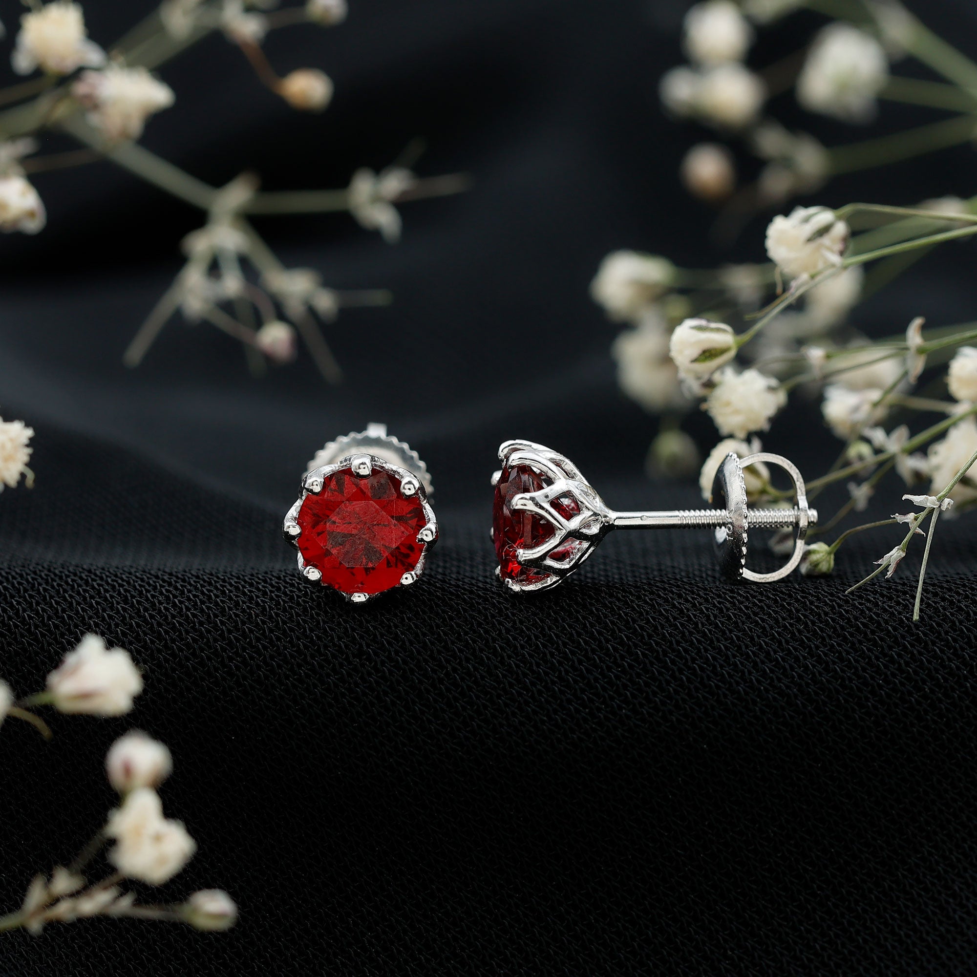 6MM Decorative Created Ruby Solitaire Stud Earrings – Rosec Jewels