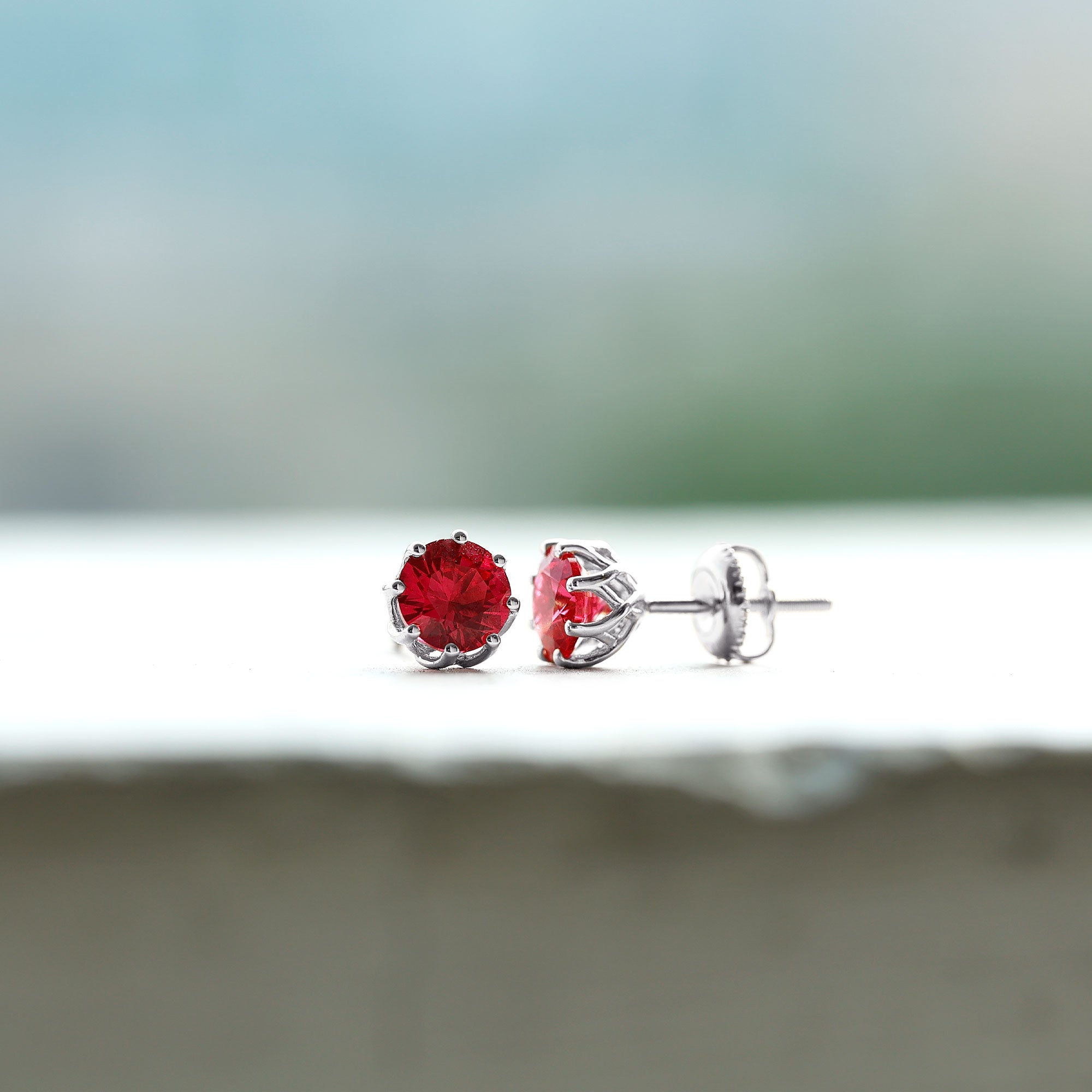 アクセサリー 18K WG Ruby Earring (Only ONE pc.) Red Lab Created Ruby 18k Yellow Gold Over Sterling Silver Ring