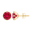 AAAA Quality 2.74 Carat Lab Grown Ruby Stud Earrings in Gold Plated Silver AAAA 14K Yellow Gold Plated Silver - Rosec Jewels