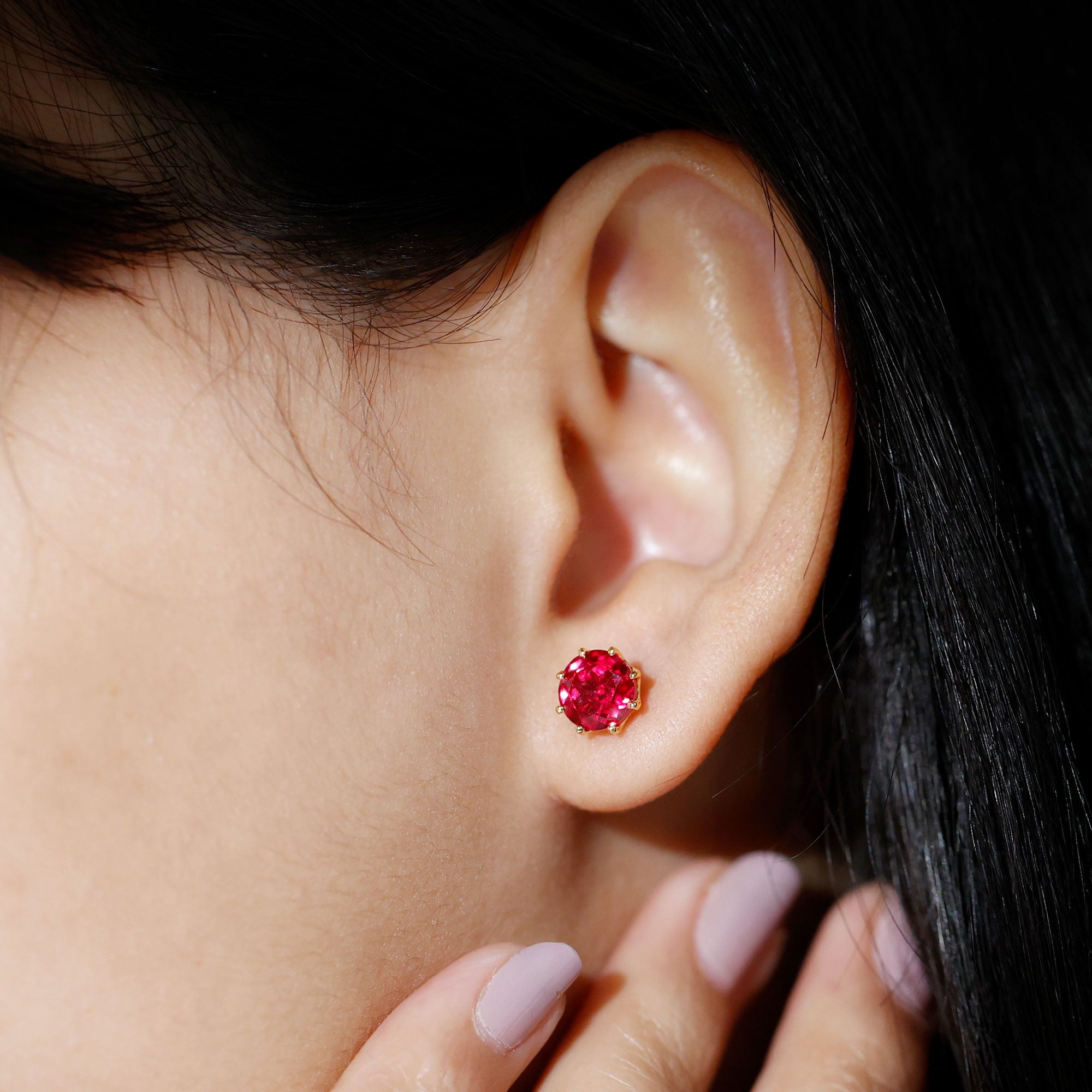 AAAA Quality 2.74 Carat Lab Grown Ruby Stud Earrings in Gold Plated Silver AAAA 14K Yellow Gold Plated Silver - Rosec Jewels