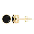 Genuine Black Onyx Crown Stud Earrings with Screw Back AAA - Rosec Jewels