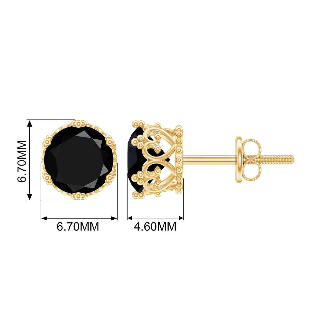 6 MM Crown Set Created Black Diamond Solitaire Stud Earrings For Women Lab Created Black Diamond - ( AAAA ) - Quality - Rosec Jewels