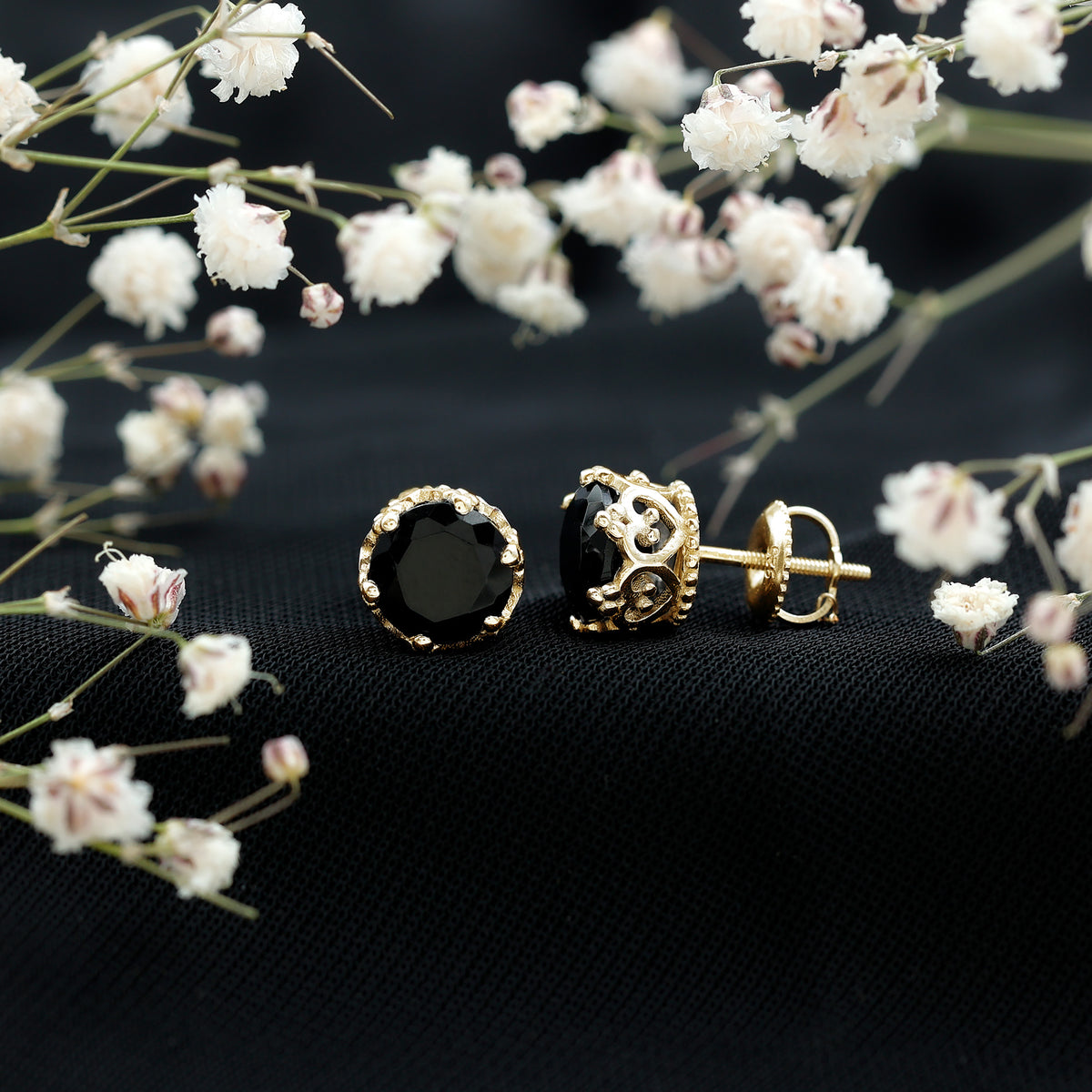Vintage Lab Created Black Diamond Stud Earrings For Women AAAA ( Synthetic ) - Rosec Jewels