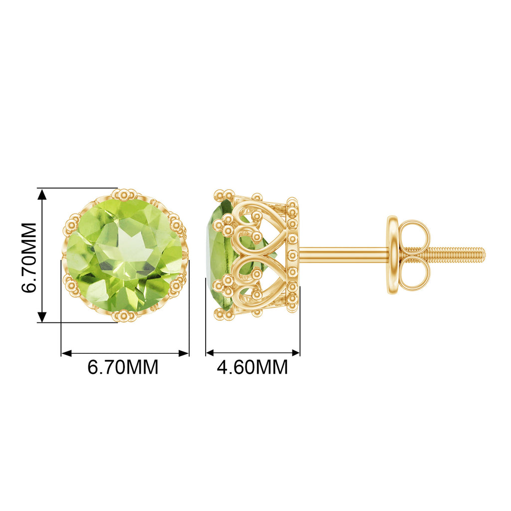 6 MM Peridot Solitaire Crown Stud Earrings Peridot - ( AAA ) - Quality - Rosec Jewels