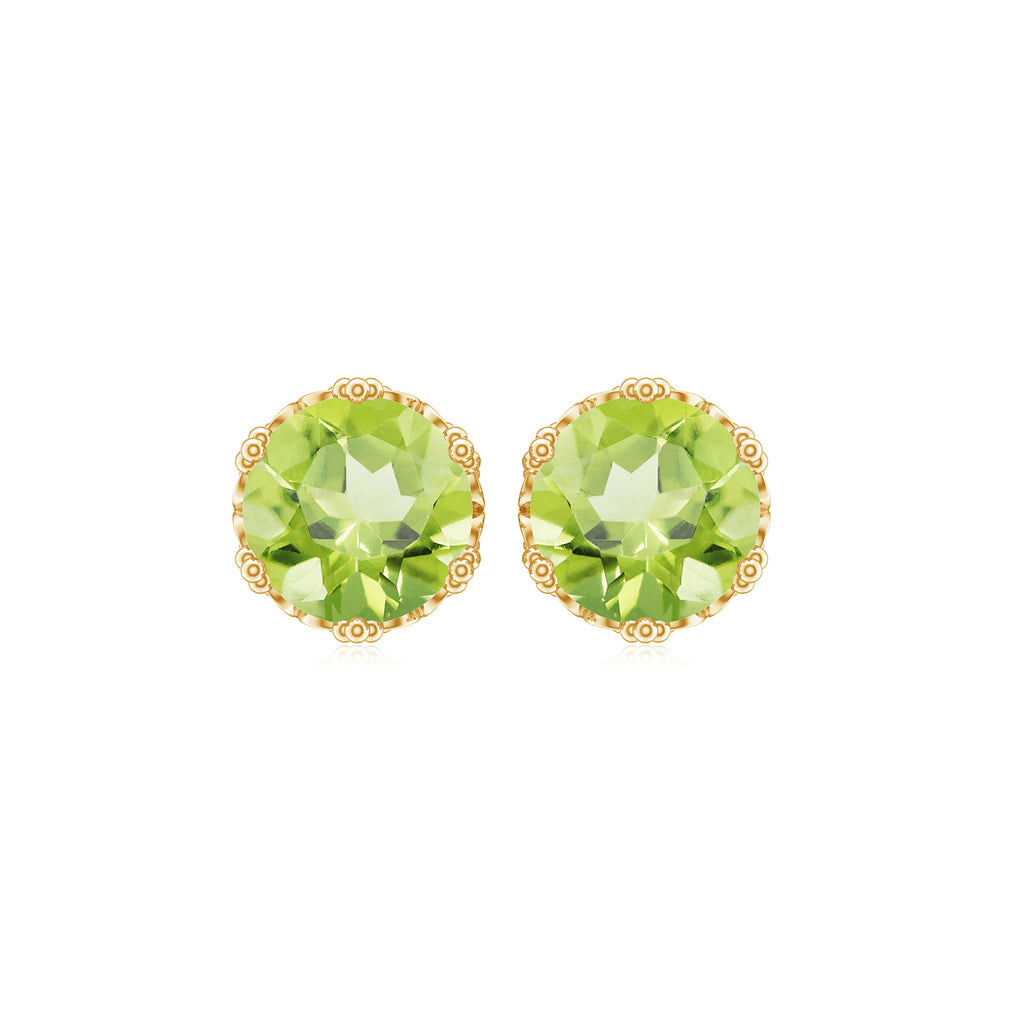 6 MM Peridot Solitaire Crown Stud Earrings Peridot - ( AAA ) - Quality - Rosec Jewels