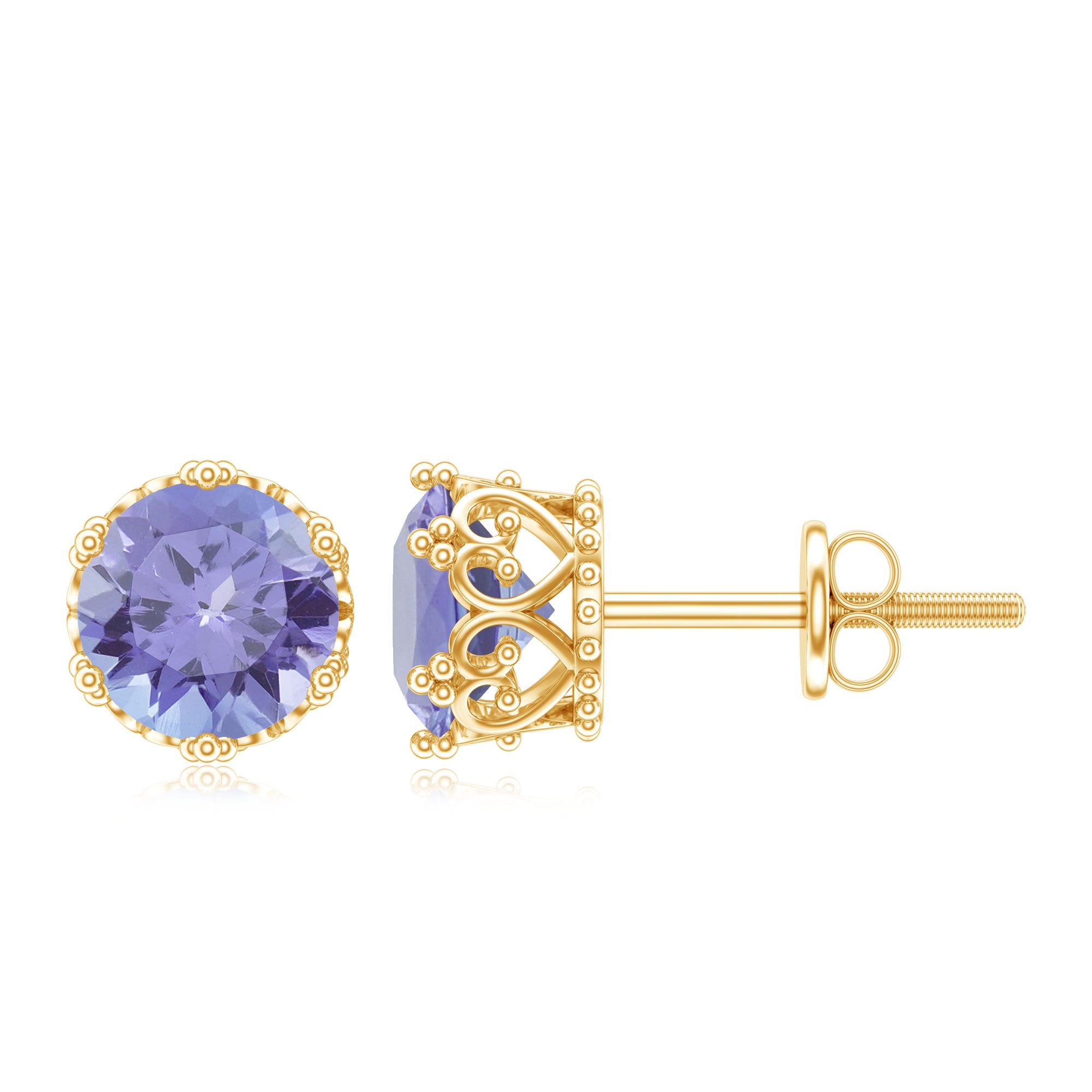 Natural 1 Carat Tanzanite Crown Stud Earrings with Screw Back AAA - Rosec Jewels