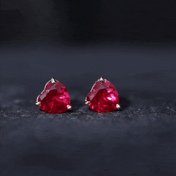 7 MM Heart Shape Created Ruby Solitaire Stud Earrings in 3-Prong Setting (AAAA Quality) Lab Created Ruby - ( AAAA ) - Quality - Rosec Jewels