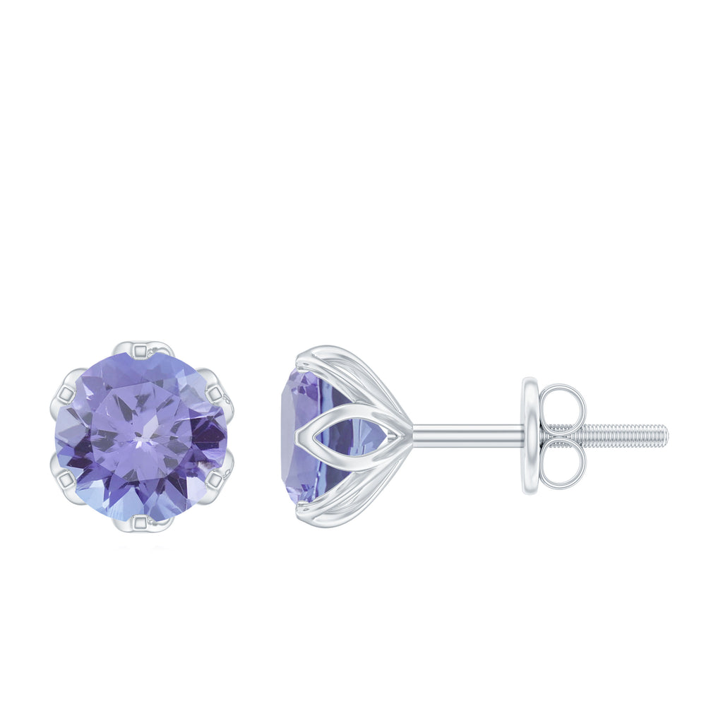 Rosec Jewels - 6 MM Round Cut Tanzanite Solitaire Stud Earrings for Women