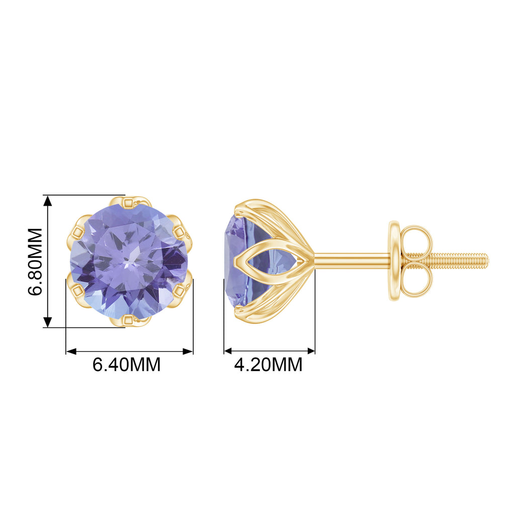 Rosec Jewels - 6 MM Round Cut Tanzanite Solitaire Stud Earrings for Women