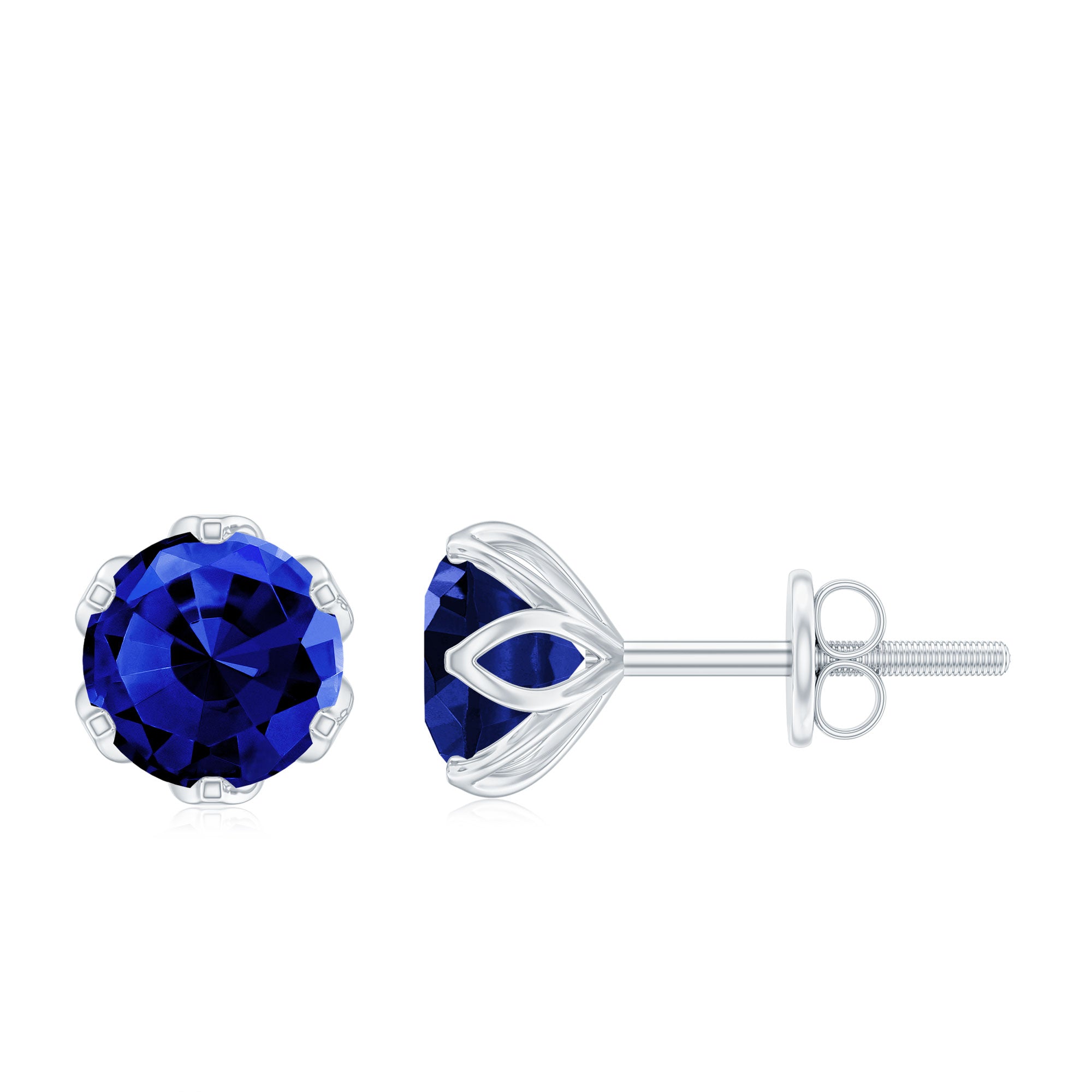Round Cut Created Blue Sapphire Solitaire Stud Earrings Lab Created Blue Sapphire - ( AAAA ) - Quality - Rosec Jewels