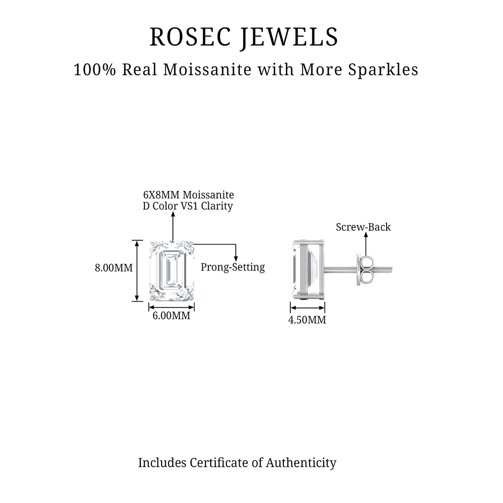 6X8 MM Octagon Shape Moissanite Solitaire Stud Earrings in Silver - Rosec Jewels