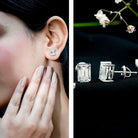 Certified 3.7 Carat Moissanite Emerald Cut Stud Earrings in Silver D-VS1 92.5 Sterling Silver - Rosec Jewels