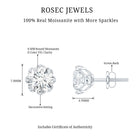 Brilliant Cut 1.90 Carat Moissanite Stud Earrings in Decorative Setting D-VS1 92.5 Sterling Silver - Rosec Jewels