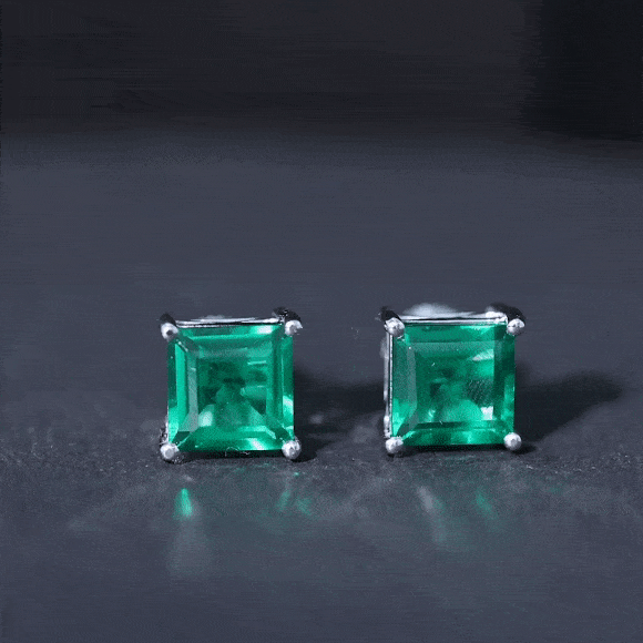 4.75 CT Princess Cut Created Emerald Solitaire Stud Earring Lab Created Emerald - ( AAAA ) - Quality - Rosec Jewels