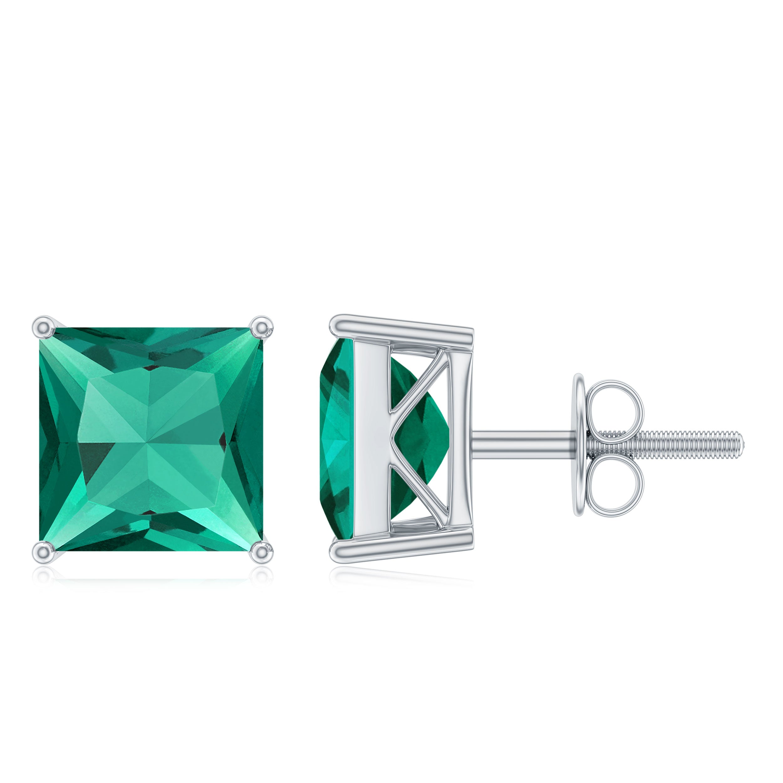 4.75 CT Princess Cut Created Emerald Solitaire Stud Earring Lab Created Emerald - ( AAAA ) - Quality - Rosec Jewels