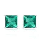10 Carat Princess Cut Lab Grown Emerald Solitaire Stud Earrings AAAA - Rosec Jewels