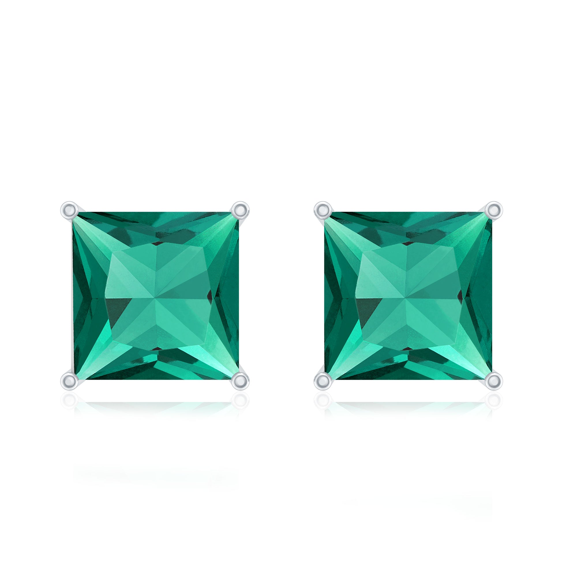 10 Carat Princess Cut Lab Grown Emerald Solitaire Stud Earrings AAAA - Rosec Jewels