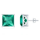 10 Carat Princess Cut Lab Grown Emerald Solitaire Stud Earrings AAAA - Rosec Jewels