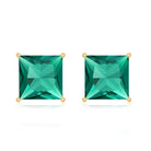 10 Carat Princess Cut Lab Grown Emerald Solitaire Stud Earrings AAAA - Rosec Jewels