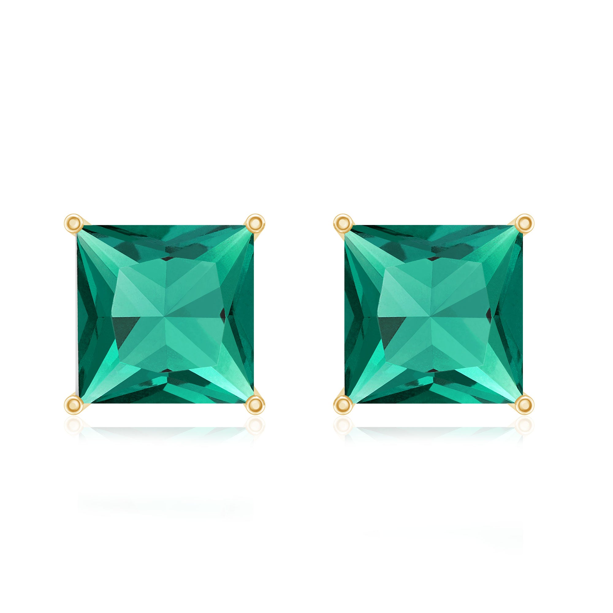 10 Carat Princess Cut Lab Grown Emerald Solitaire Stud Earrings AAAA - Rosec Jewels