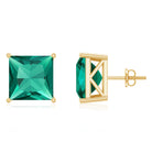 10 Carat Princess Cut Lab Grown Emerald Solitaire Stud Earrings AAAA - Rosec Jewels