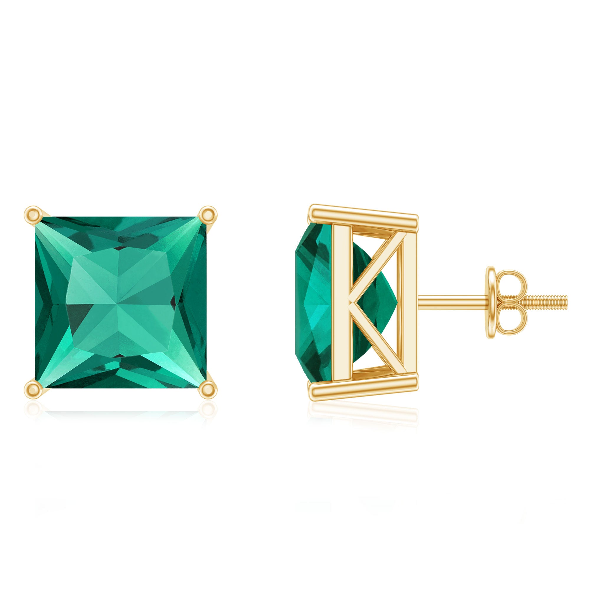 10 Carat Princess Cut Lab Grown Emerald Solitaire Stud Earrings AAAA - Rosec Jewels
