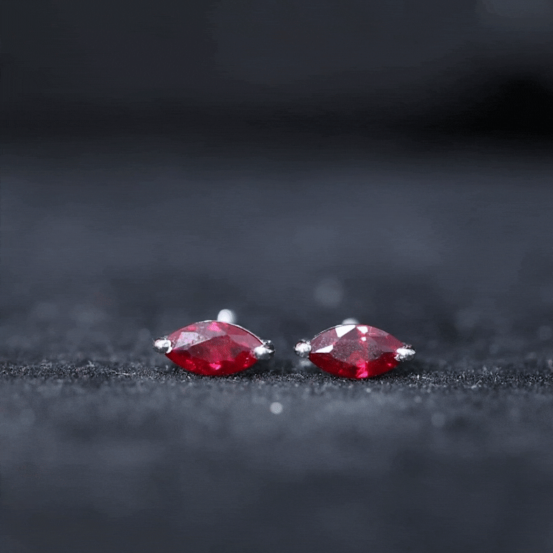 Marquise Shape Created Ruby Solitaire Stud Earrings Lab Created Ruby - ( AAAA ) - Quality - Rosec Jewels