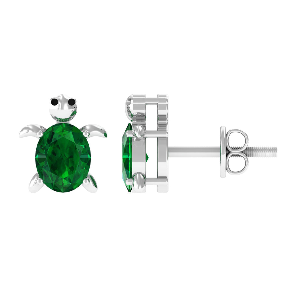 3/4 CT Oval Cut Created Emerald Solitaire Turtle Stud Earrings Lab Created Emerald - ( AAAA ) - Quality - Rosec Jewels