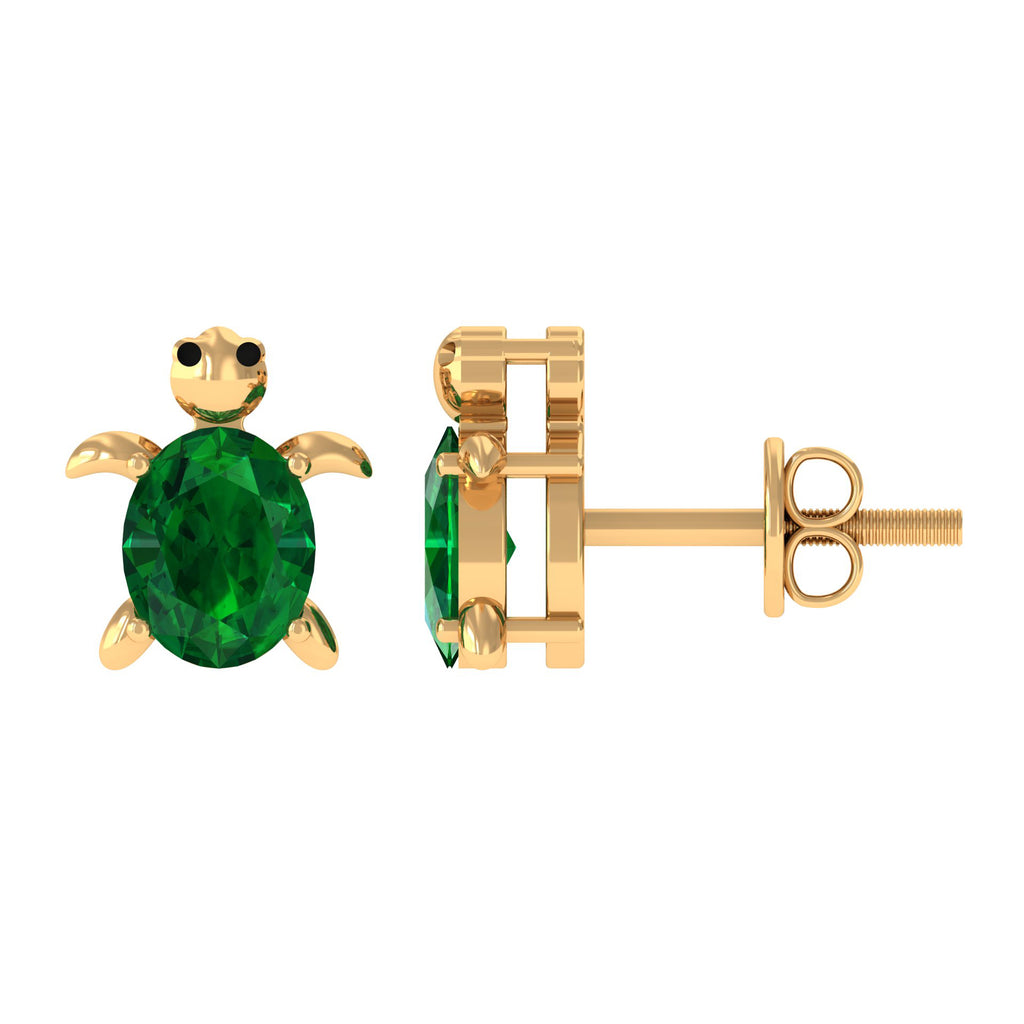 3/4 CT Oval Cut Created Emerald Solitaire Turtle Stud Earrings Lab Created Emerald - ( AAAA ) - Quality - Rosec Jewels