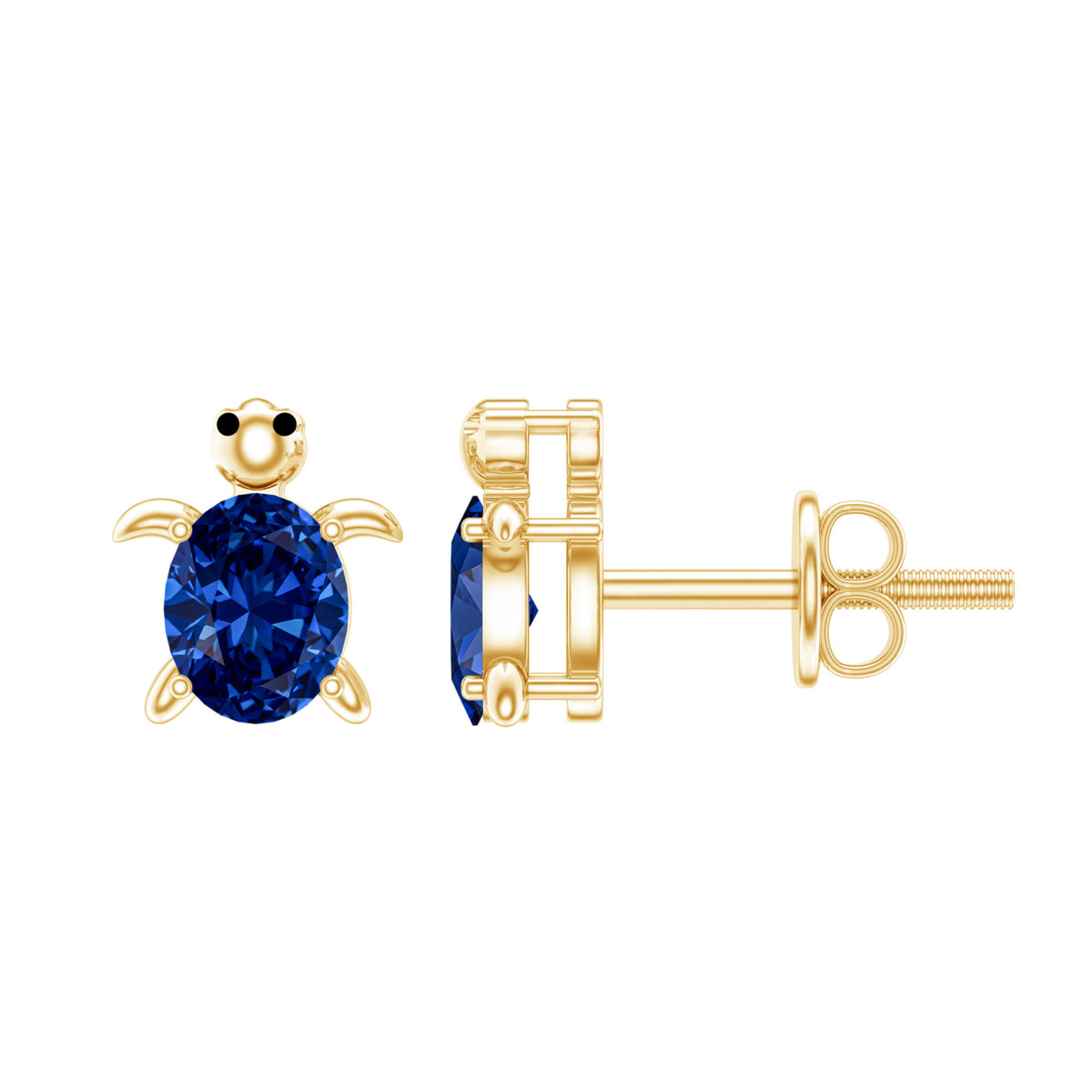 1.2 Carat Lab Created Blue Sapphire Turtle Stud Earrings AAAA - Rosec Jewels