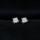 Round Real Diamond Cat Stud Earrings Diamond - ( HI-SI ) - Color and Clarity - Rosec Jewels