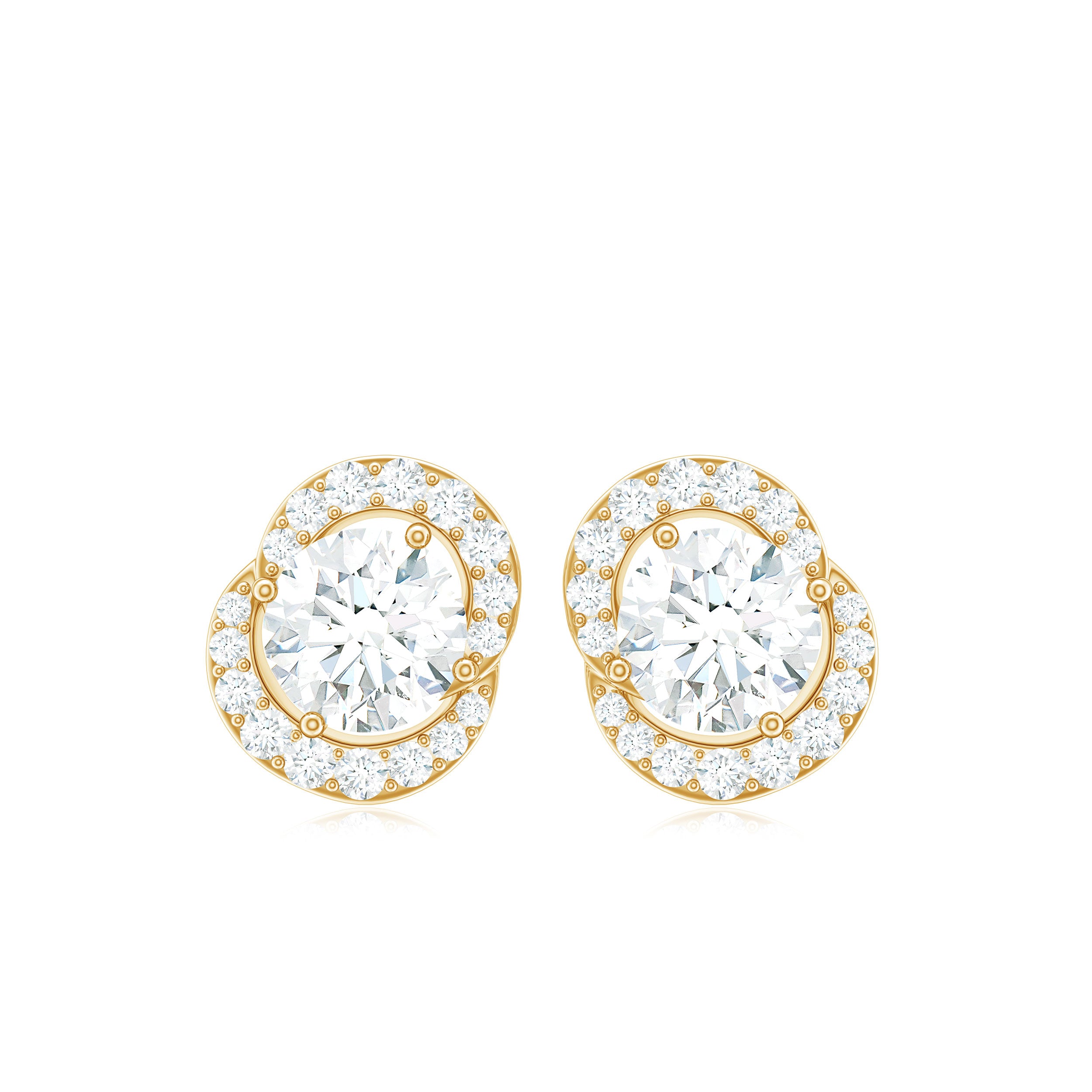Certified Moissanite Minimal Stud Earrings with Accent Moissanite - ( D-VS1 ) - Color and Clarity - Rosec Jewels