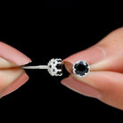 Rosec Jewels-Lotus Basket Set Black Spinel Solitaire Stud Earrings with Diamond Accent