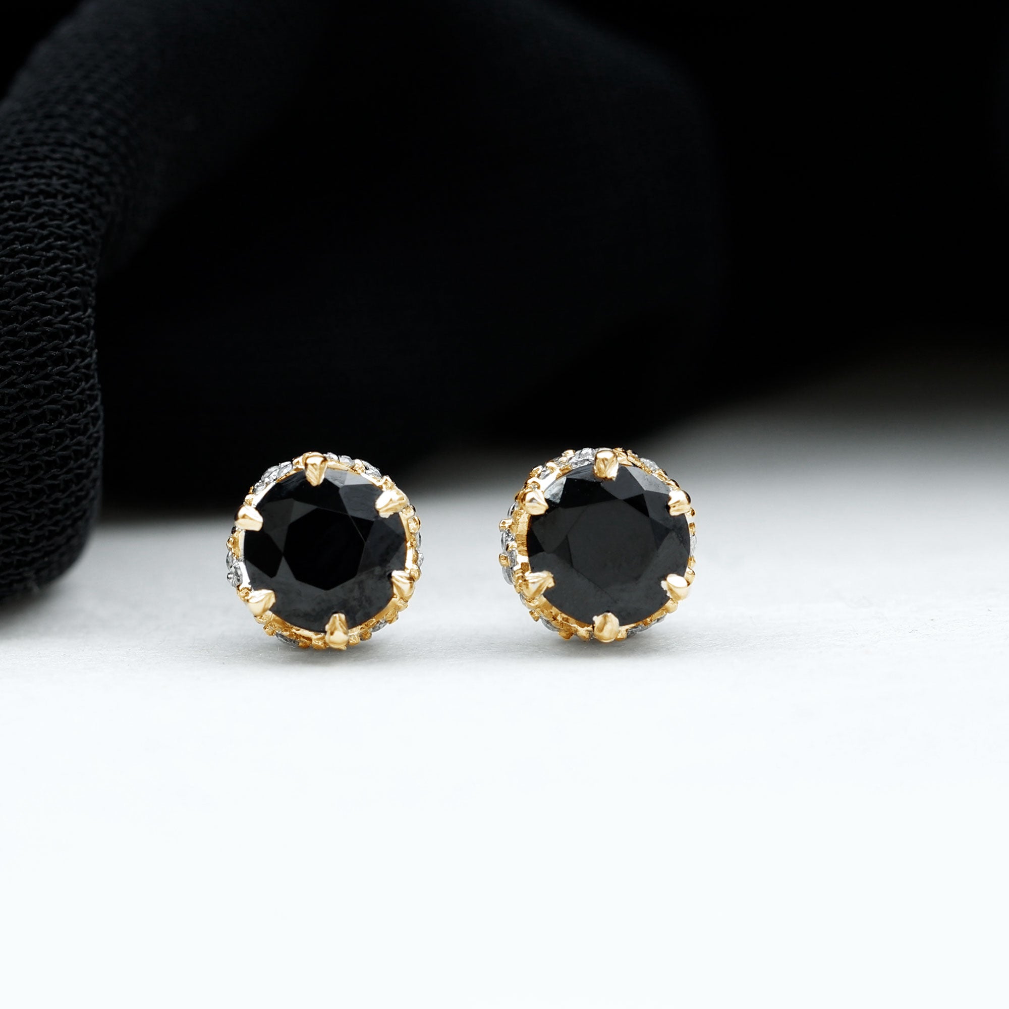 Rosec Jewels-Lotus Basket Set Black Spinel Solitaire Stud Earrings with Diamond Accent