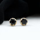 Lotus Basket Set Black Onyx Solitaire Stud Earrings with Diamond Accent Black Onyx - ( AAA ) - Quality - Rosec Jewels