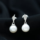 Simple Drop Earrings with Freshwater Pearl and Diamond Stones Freshwater Pearl - ( AAA ) - Quality - Rosec Jewels