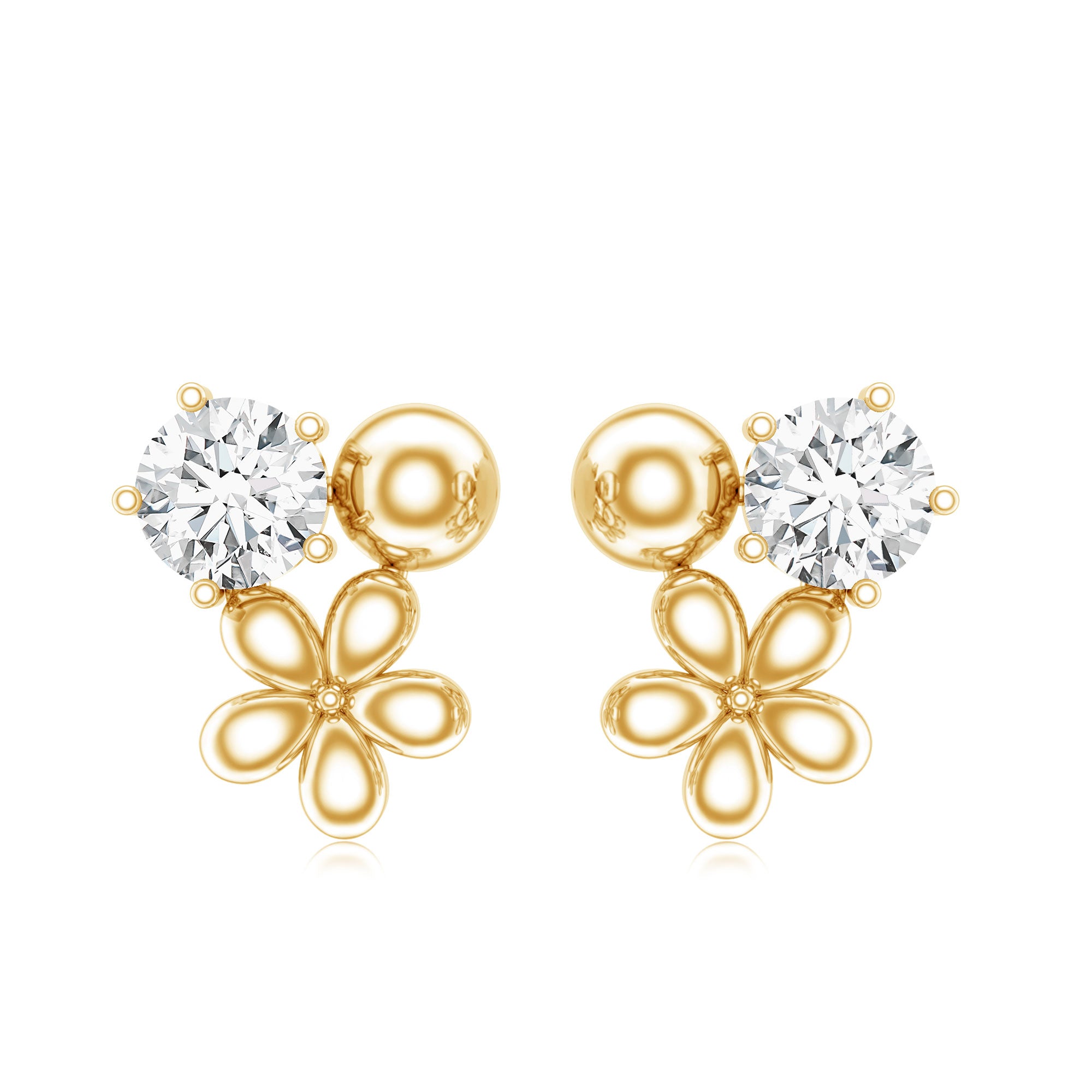 Round Cut Moissanite Flower Stud Earrings with Screw Backs D-VS1 - Rosec Jewels