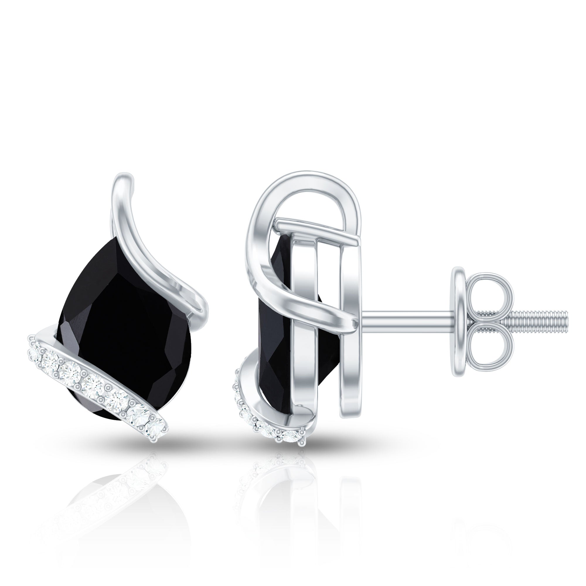 1.2 Carat Natural Black Spinel Teardrop Stud Earrings with Diamond AAA - Rosec Jewels