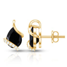 1.2 Carat Natural Black Spinel Teardrop Stud Earrings with Diamond AAA - Rosec Jewels