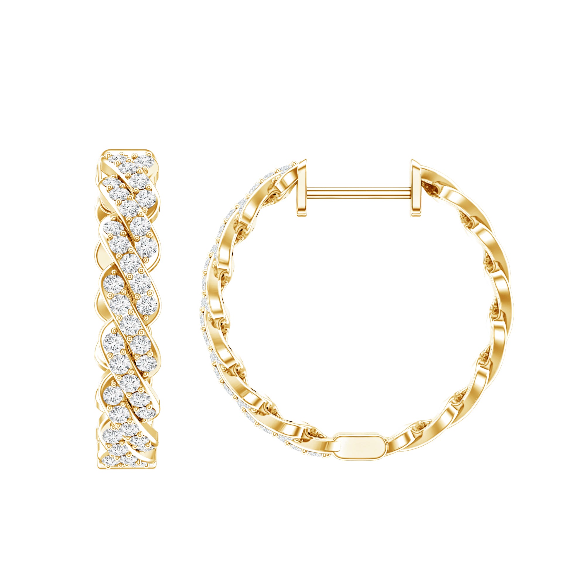 Natural Diamond Twisted Hoop Earrings with Certificate Natural - ( HI-SI ) - Rosec Jewels