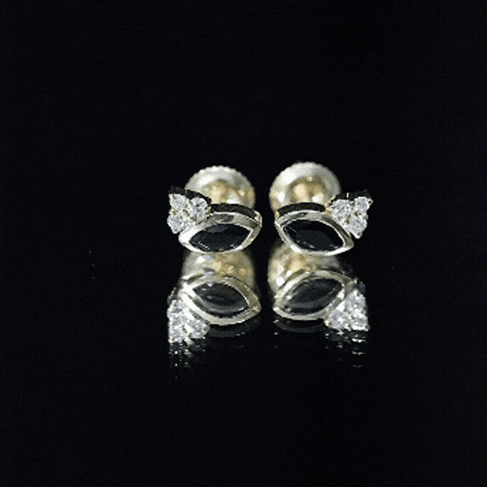 Marquise Shape 0.7 Carat Lab Grown Black and White Diamond Stud Earrings AAAA ( Synthetic ) 14K Yellow Gold Plated Silver - Rosec Jewels