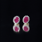 Natural 2 Carat Ruby Stud Earrings With Diamond Halo AAA 14K Yellow Gold Plated Silver - Rosec Jewels