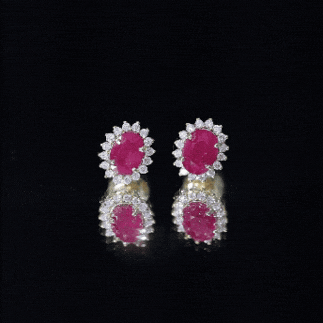 Natural 2 Carat Ruby Stud Earrings With Diamond Halo AAA 14K Yellow Gold Plated Silver - Rosec Jewels